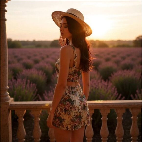 Sugar Thrillz Floral Crop Top w/ Square Neck & Straps – Vineyard Reverie Edition - Picture 4 of 7